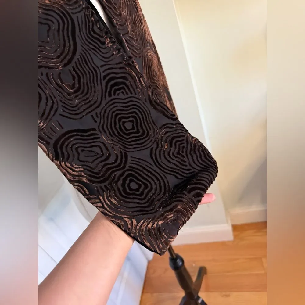 Y2K Evening Scarf with Rose Motif in Midnight Black and Chocolate Brown